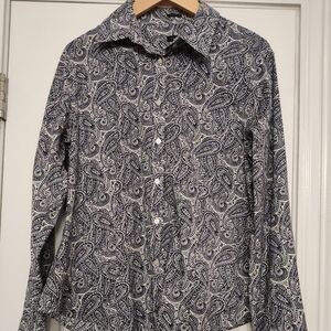 Talbots Navy and White Paisley Button Down Shirt